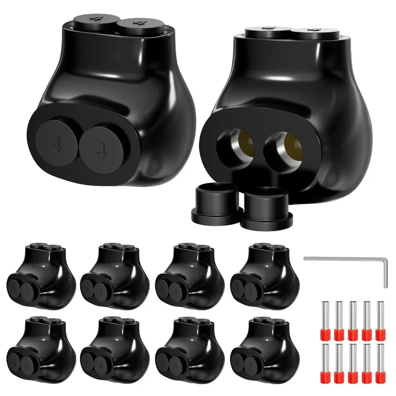 

2 Port Insulated Multi Tap Connector Aluminum to Copper Wire Connectors 4-14AWG Single Side Entry Aluminum Black Elec