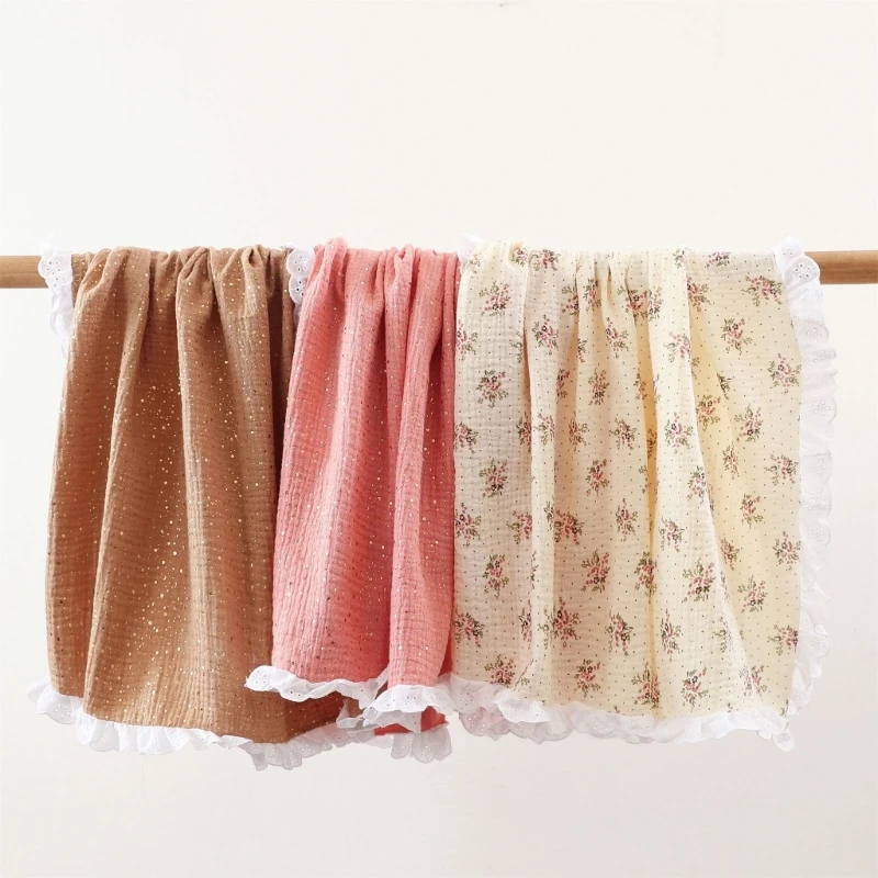 Summer Cotton Gauze Baby Swaddle Blanket New Designs Ruffle Lace Edge Baby Blanket Newborn Cocoon Wrap Bath Towel Stroller Cover