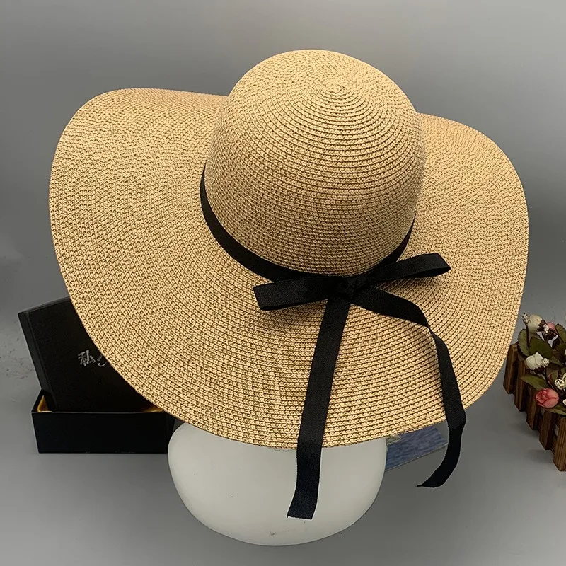 Korean Dense Paper Braid Foldable Wide Brim Sun Hat Portable Beach Hat Couple Travel Fashion Viral Influencer Style Cap