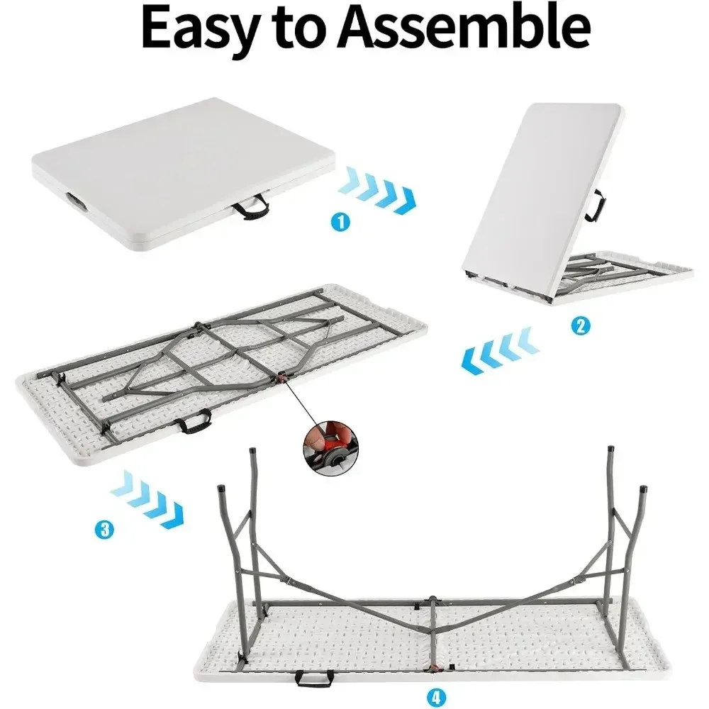 YTYIN Mesa dobrável ajustável retangular de plástico portátil 4 pés 5 pés 6 pés 8 pés Mesa dobrável de plástico para acampamento ao ar livre