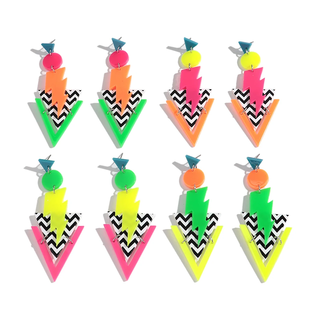 Pendientes colgantes de relámpago geométricos coloridos a rayas acrílicas de tendencia, pendientes colgantes multicapa irregulares a la moda, joyería para mujer