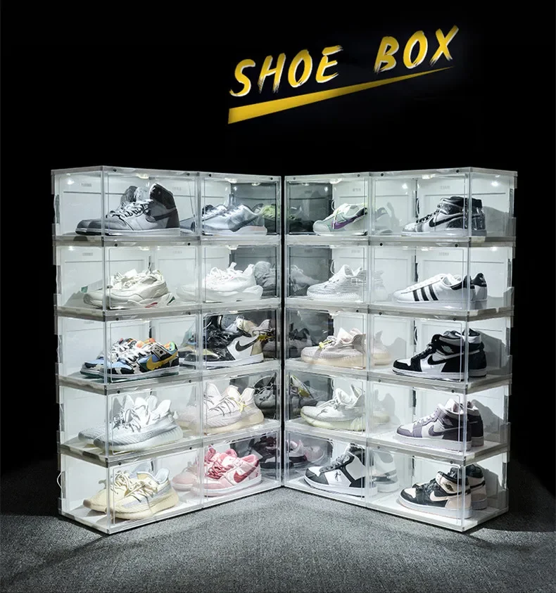 Creative Plastic Clear Voice Control With LED Lights Shoe Box Household Shoe Cabinet Sneakers High Heels Sneakers Storage Box