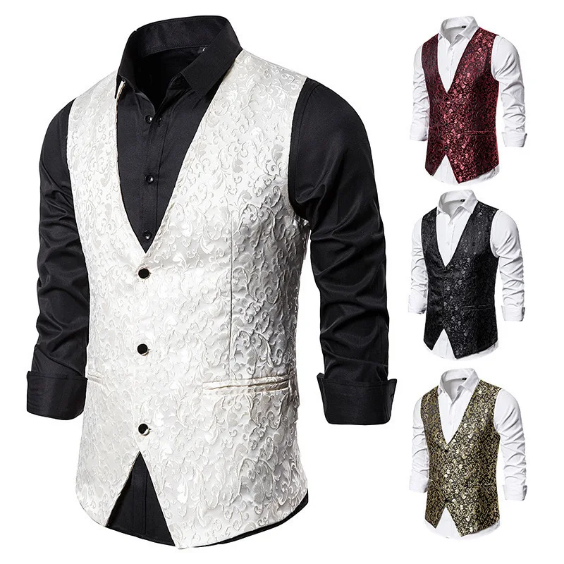 

1128European size men's retro suit vest British style tweed single breasted V-neck plaid