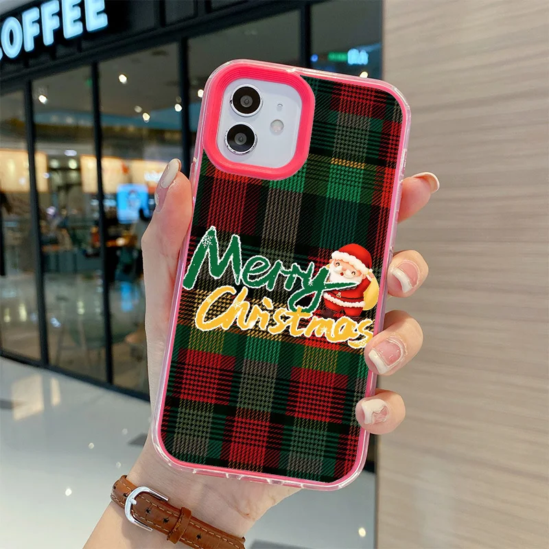 Retro Knit Merry Christmas 3 In 1 Clear Case For Iphone 11 14 15 16 Pro Max Soft TPU 12 13 Mini 7 Plus XS Max X Shockproof Cover