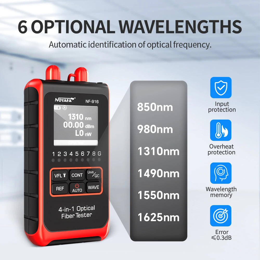 NOYAFA NF-916 4 en 1 testeur de fibre optique Compteur de puissance optique VFL REF David SC ST Localisateur visuel de défauts Affichage LCD Outils réseau