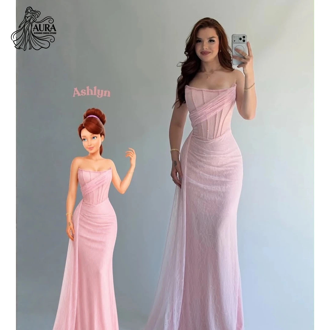 Aura Women's Formal Evening Gowns Fish Tail Cocktail Dresses Strapless Wedding Party Dress Customized Lace Embroidery Ball Gown