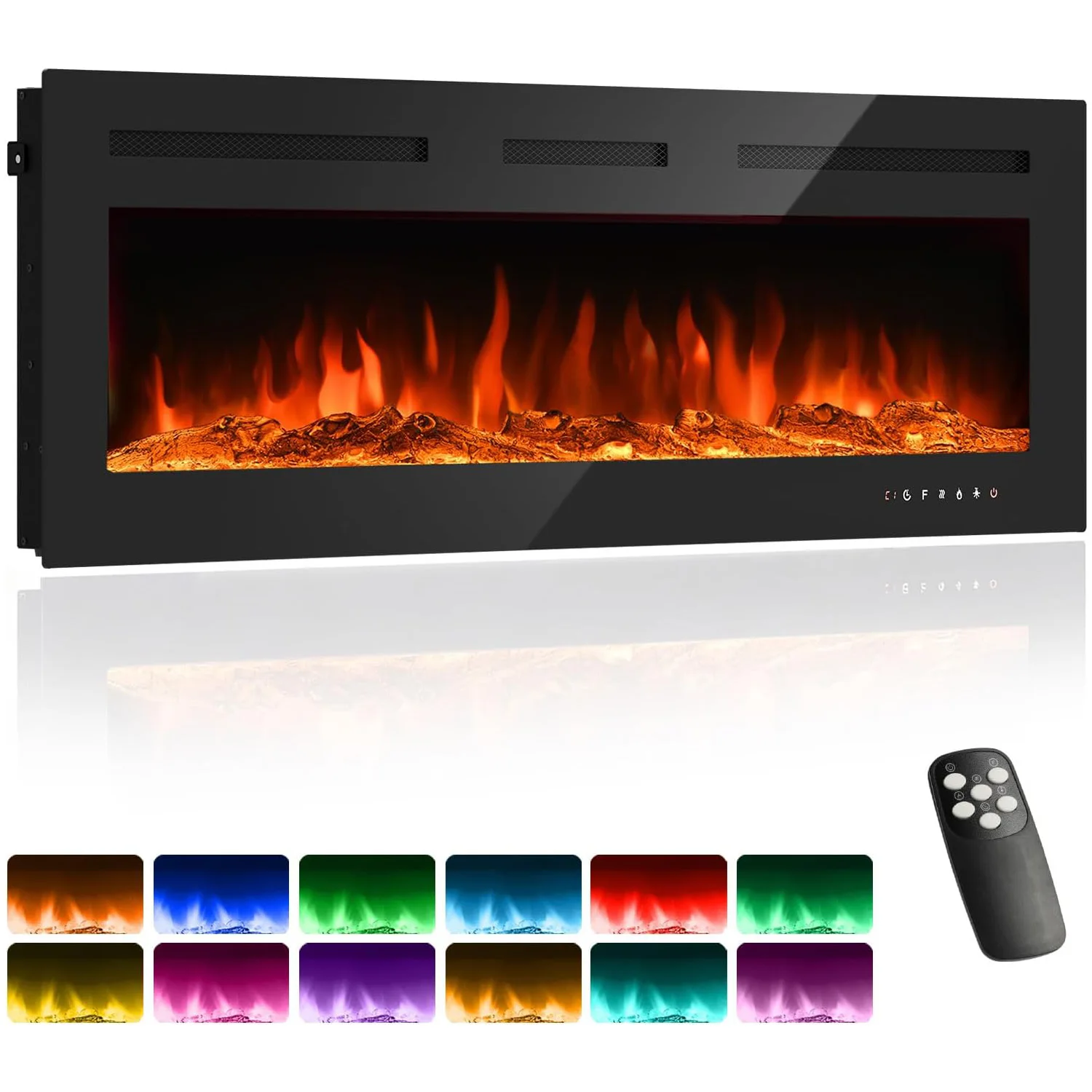 new 50Inch Electric Fireplace Inserts Ultra Narrow Frame Wall Mounted Fireplaces with 3 Heating Modes 12 Flame Colors Remote Con