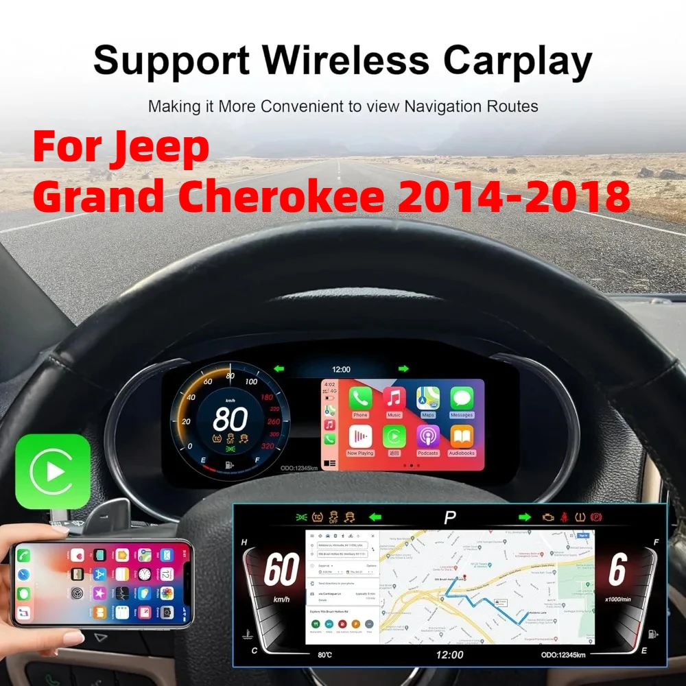 

Cluster For Grand Cherokee WK2 2014-2018 Dashboard Digital 12.3" Gauge Speedometer Gear with Cover for Jeep UI +3 Colour Dash