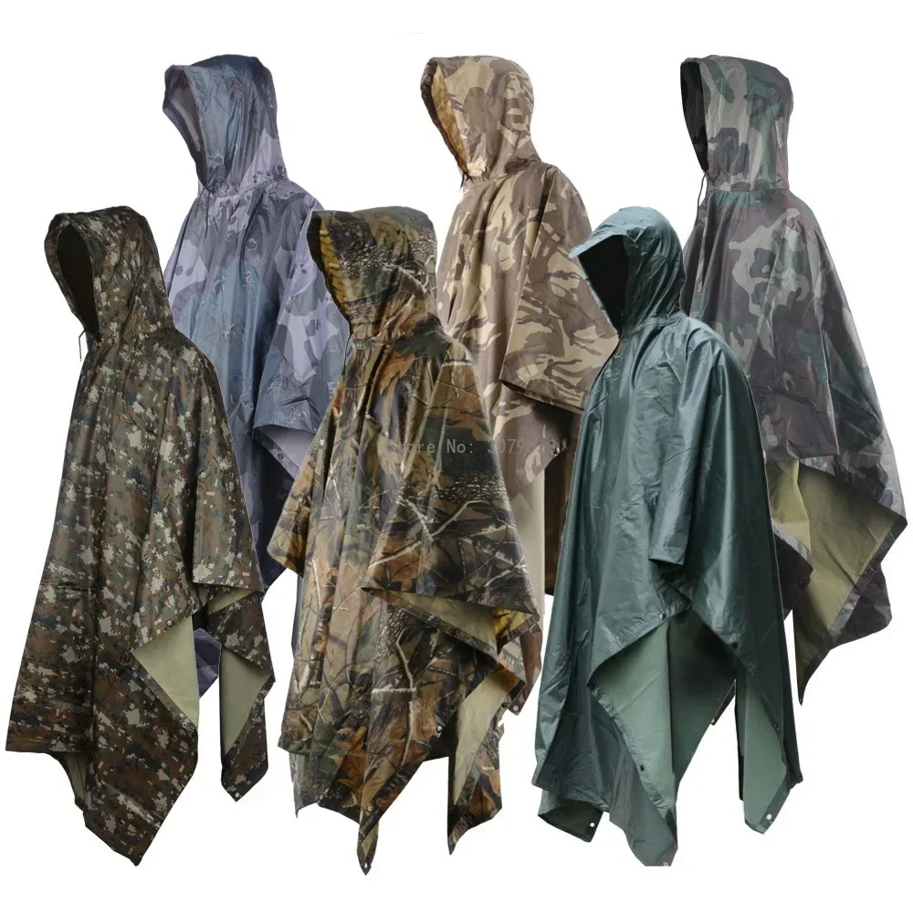 3 IN 1 Multifunctional Outdoor Camouflage Tactical Waterproof Raincoat Awning From The Rain Motorcycle Rain Poncho Picnic Mat