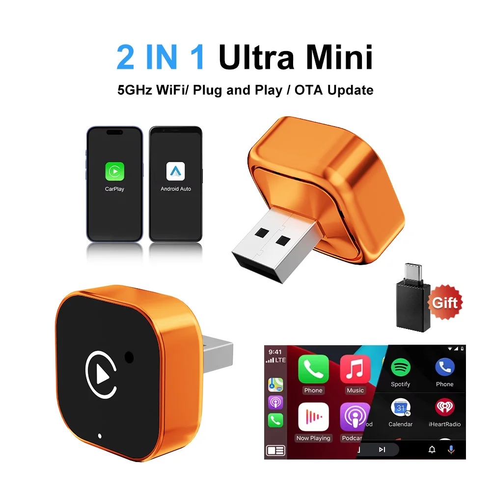 CAR PLAY Wireless CarPlay Adapter 2-in-1 Wired to Wireless Dongle for Apple & Android Plug and Play Smart Car Systems