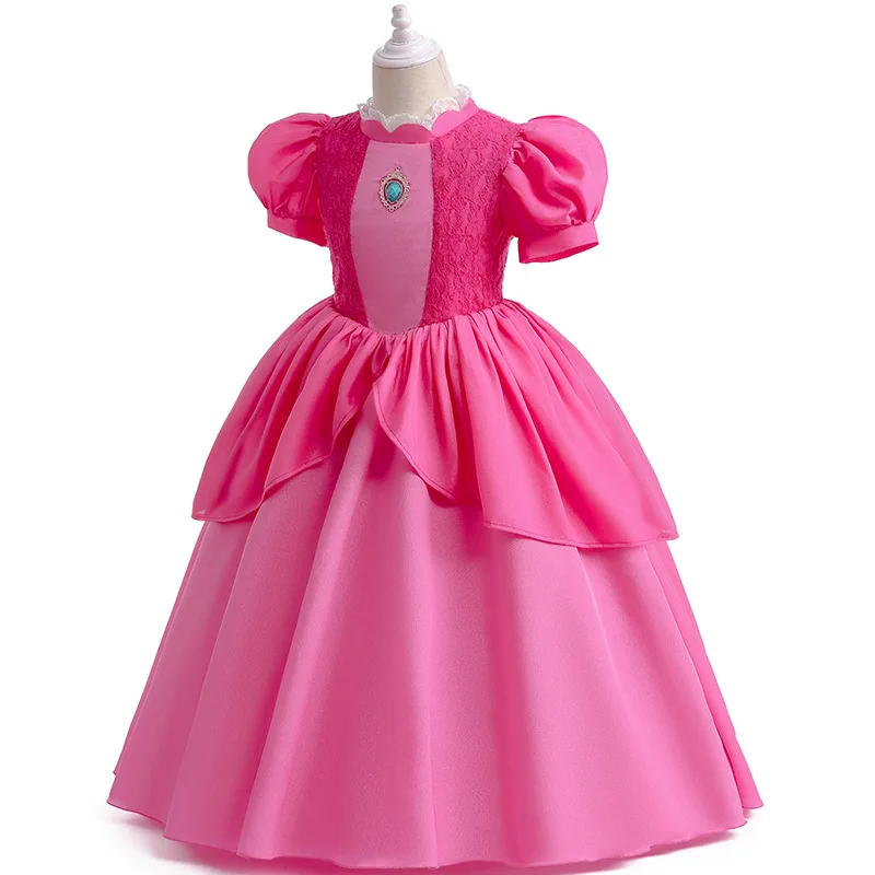 Vestido de princesa de lujo para niñas, disfraz de Cosplay de melocotón, Deluxe, hasta el suelo, LED, brillante, vestidos de fiesta