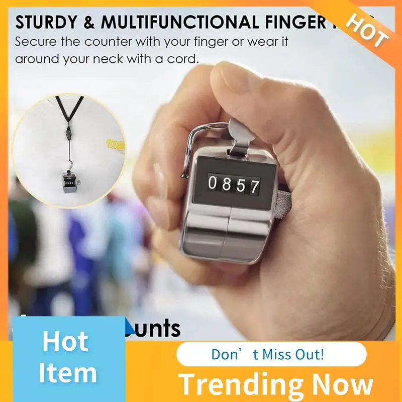 CMHI-2 Pack Metal Hand Counter Four-Digit Counter With Lanyard Silver Counter Click Counter Handheld Click Counter