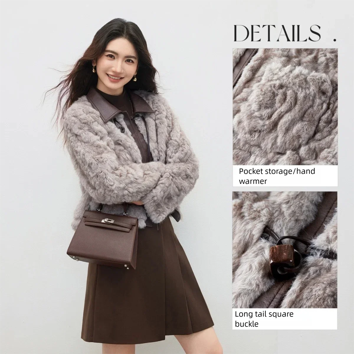 SENTUBILA 여성용 인조 모피 코트 2025 스플라이싱 대조 가죽 넥 플러시 숏 코트 패션 여성 겨울 자켓 W54PD4680