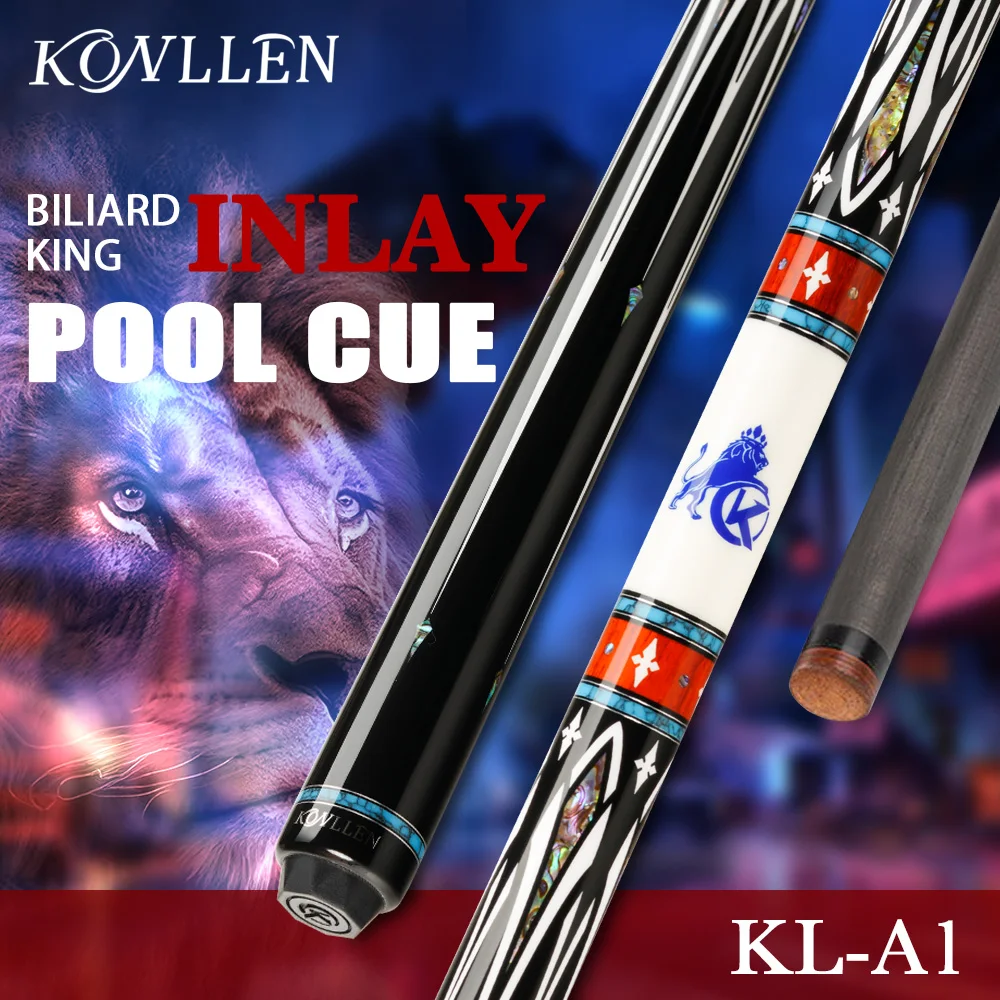 KONLLEN KL-A1 Carbon Fiber Pool Cue Stick with 10.5/11.5/12.5mm Tip Turquoise Inlay Low Deflection for Billiard Cue Sticks