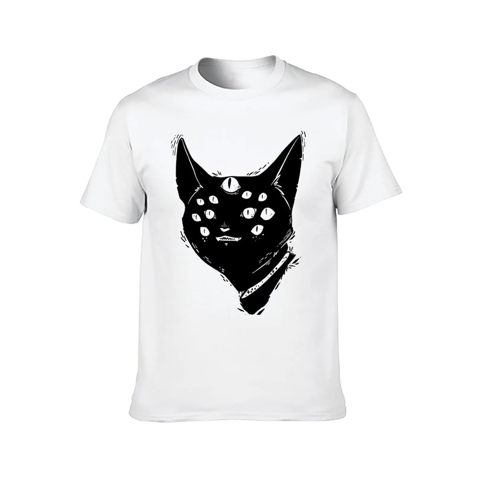 Strange Weird Many Eyed Cat Creature, Goth Artwork T-Shirt man t shirt cotton man t shirt summer T-Shirt