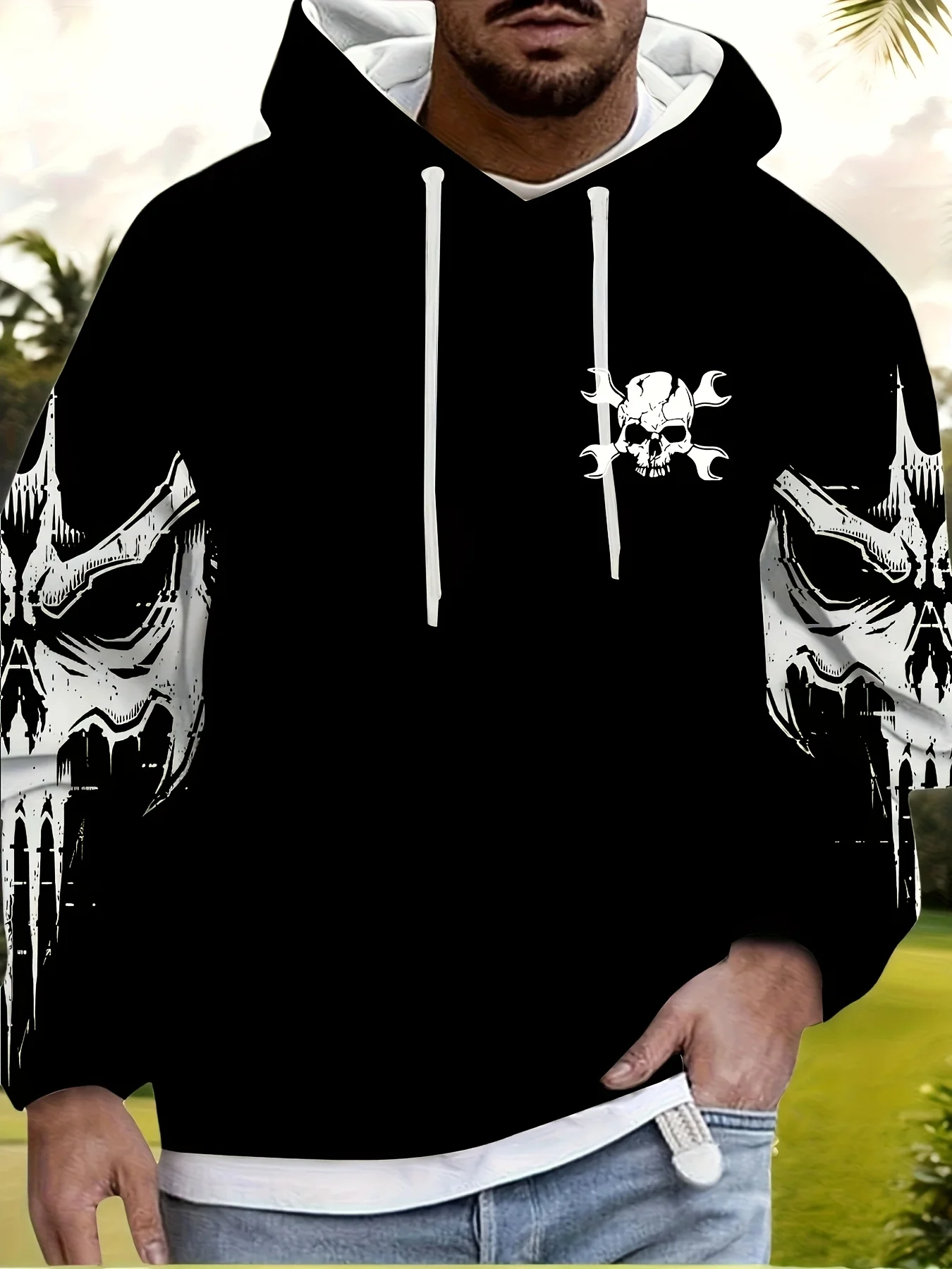 New model: men’s hooded long-sleeve loose-fitting casual printed basic sweatshirt. Perfect for young people in spring, summer, a