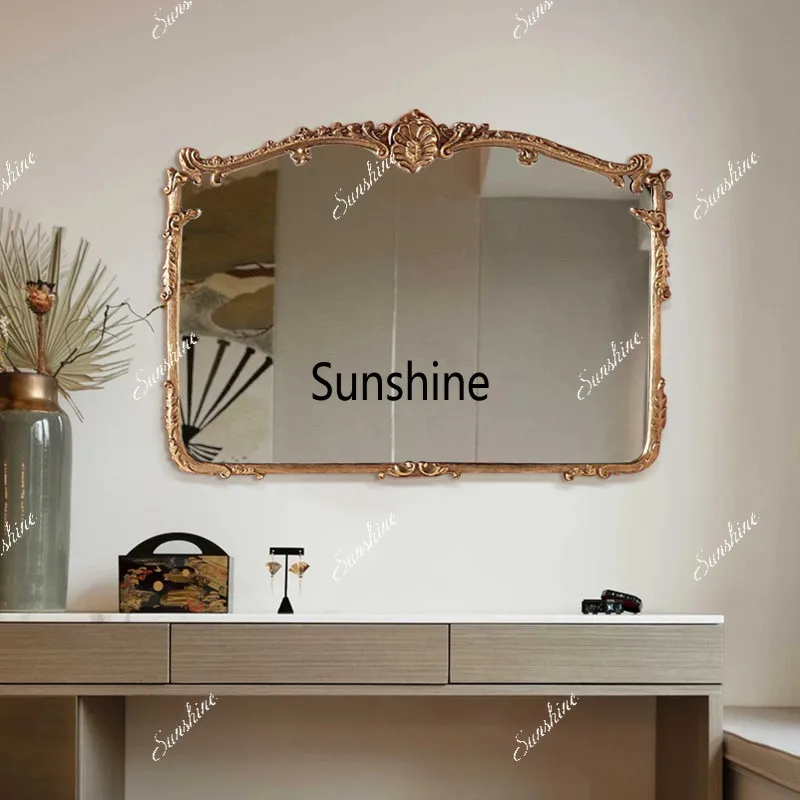 European-style entrance wall-mounted large mirror background wall mirror classical carved vanity mirror