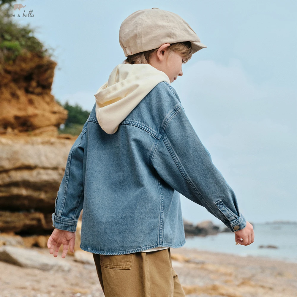 Dave Bella Boys Spring Autumn Hooded Coat for Children Casual Jeans Outerwear Kids Outdoor Brother Clothes DK1260018