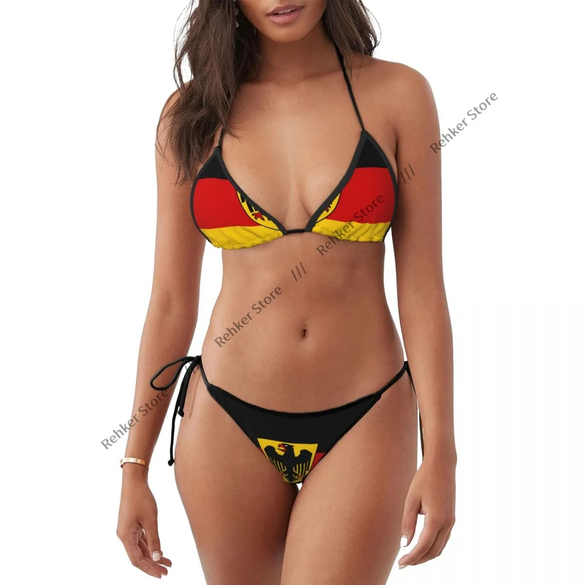 Conjunto de Bikini, traje de baño para mujer, traje de baño Sexy con realce, traje de baño con bandera de Alemania, ropa de playa brasileña de verano
