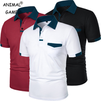 Summer Men's Short Sleeve Color Block Polo Shirt with Pocket Casual Sports T-Shirt for Daily Wear Outdoor Streetwear