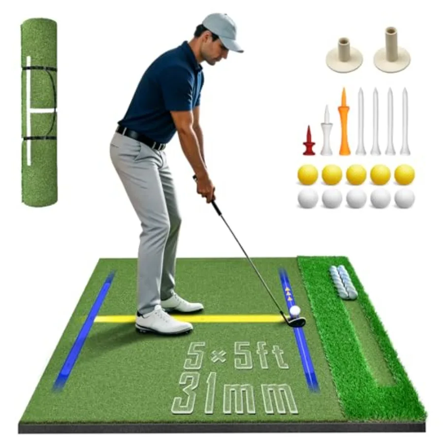 

Enlarged×Thickened Golf Mat 31mm, 5x5ft Dual-Turf Golf Hitting Mat with Ball Tray for Outdoor, Thickened Heavy Duty Commercial