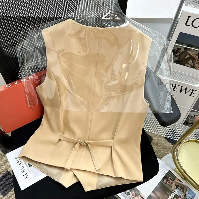 

Vintage Sleeveless Blazer Women Vest Fashion OL Casual Lapel Blazer Office Double Breasted Suit Coats Streetwear