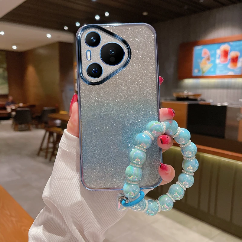 

✨Glitter Soft TPU Phone Case for Huawei Pura 70 P60 P50 P40 P30 Pro Lite Anti-Slip Shockproof Cover with Bracelet for Women Gift