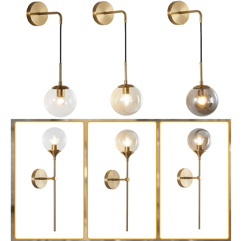 

Nordic Modern Glass Ball Wall Lamps Retro Simple Bedside Living Room Decoration Lights Corridor Staircase LED Lighting Fixtures