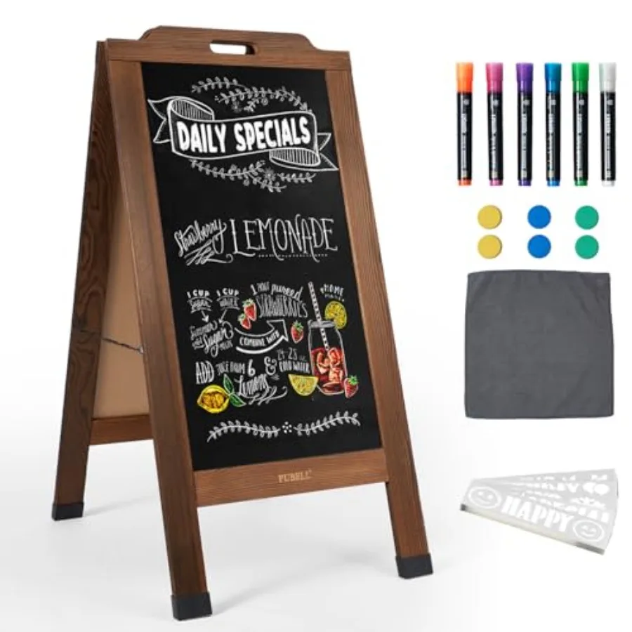 

Magnetic Sandwich A-Frame Chalkboard Sign - 40 x 20 Inch, Brown Large Wooden Chalk Board for Sidewalk, Stand up Double-Sided Ou