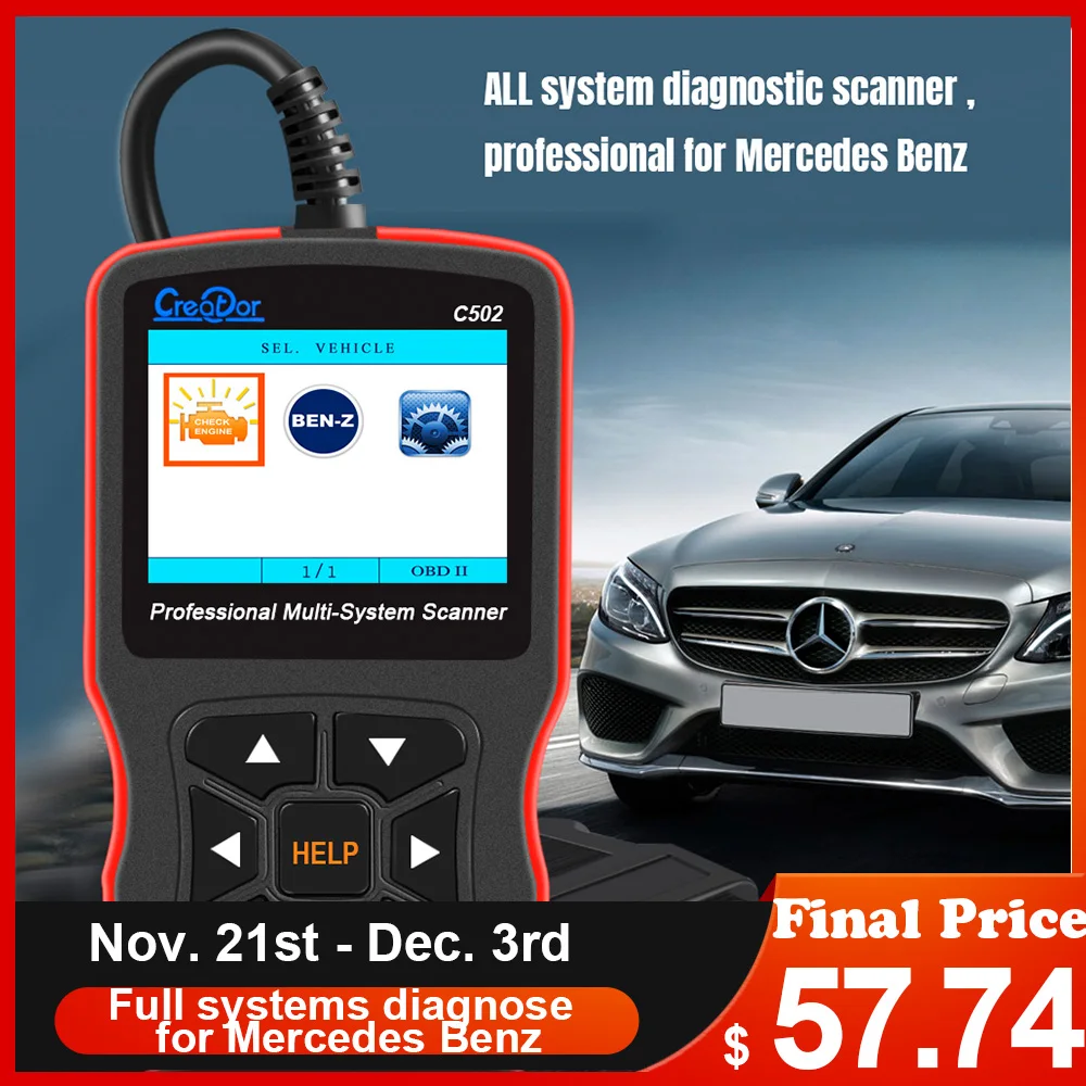 Creator C502 OBD 2 Diagnostic Tool Full Systems Auto Diagnostic Scanner Professional For Mercedes Benz W212 OBD2 Scanner