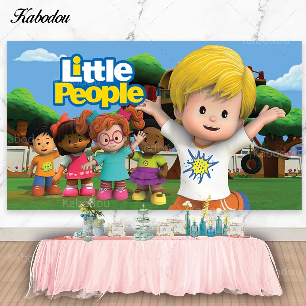 Kabodou Little People Photo Backdrop Child Happy Birthday Photography Background Friends Cartoon Decorations Banner