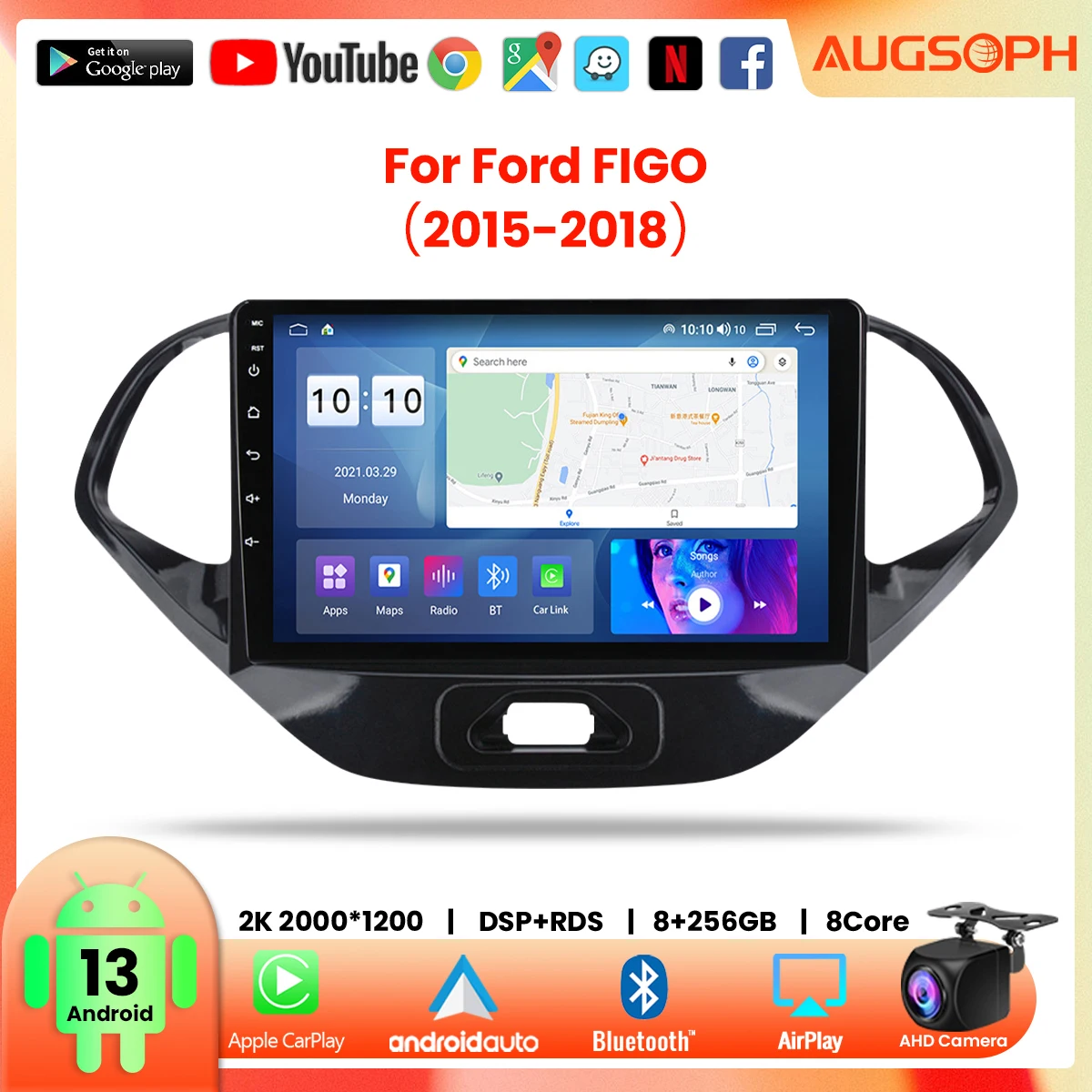 

Android 13 Car Radio for Ford FIGO 2015-2018,9inch 2K Multimedia Player with 4G Car Carplay & 2Din GPS