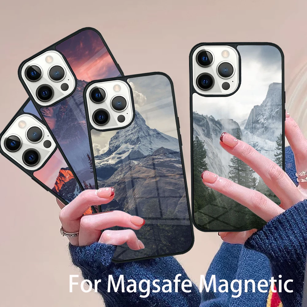 

Mountain Phone Case Magesafe Magnetic Wireless Charge Cover For IPhone 16 11 12 13 14 15 Pro Max Plus