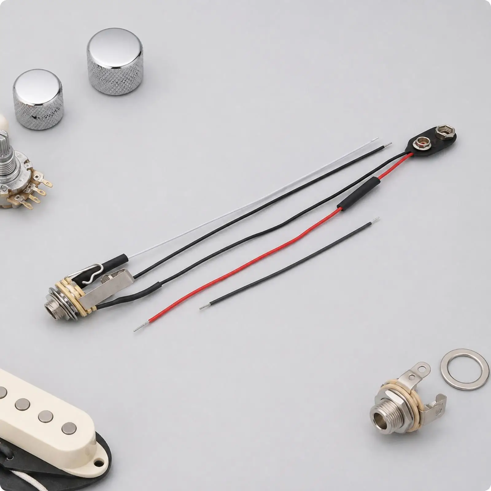 Prewired Guitar Circuit Assembly for Instrument Makers with Metal Jack Output and Low Noise Performance