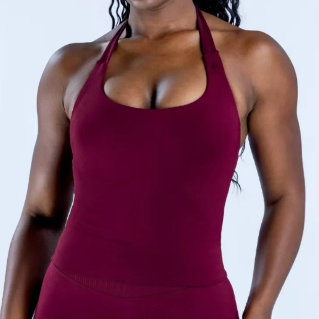 Denyf Women's Backless Halter Top Push-Up Sport Bra Gym Vest Workout Tank Top Yoga Activewear Running Vest