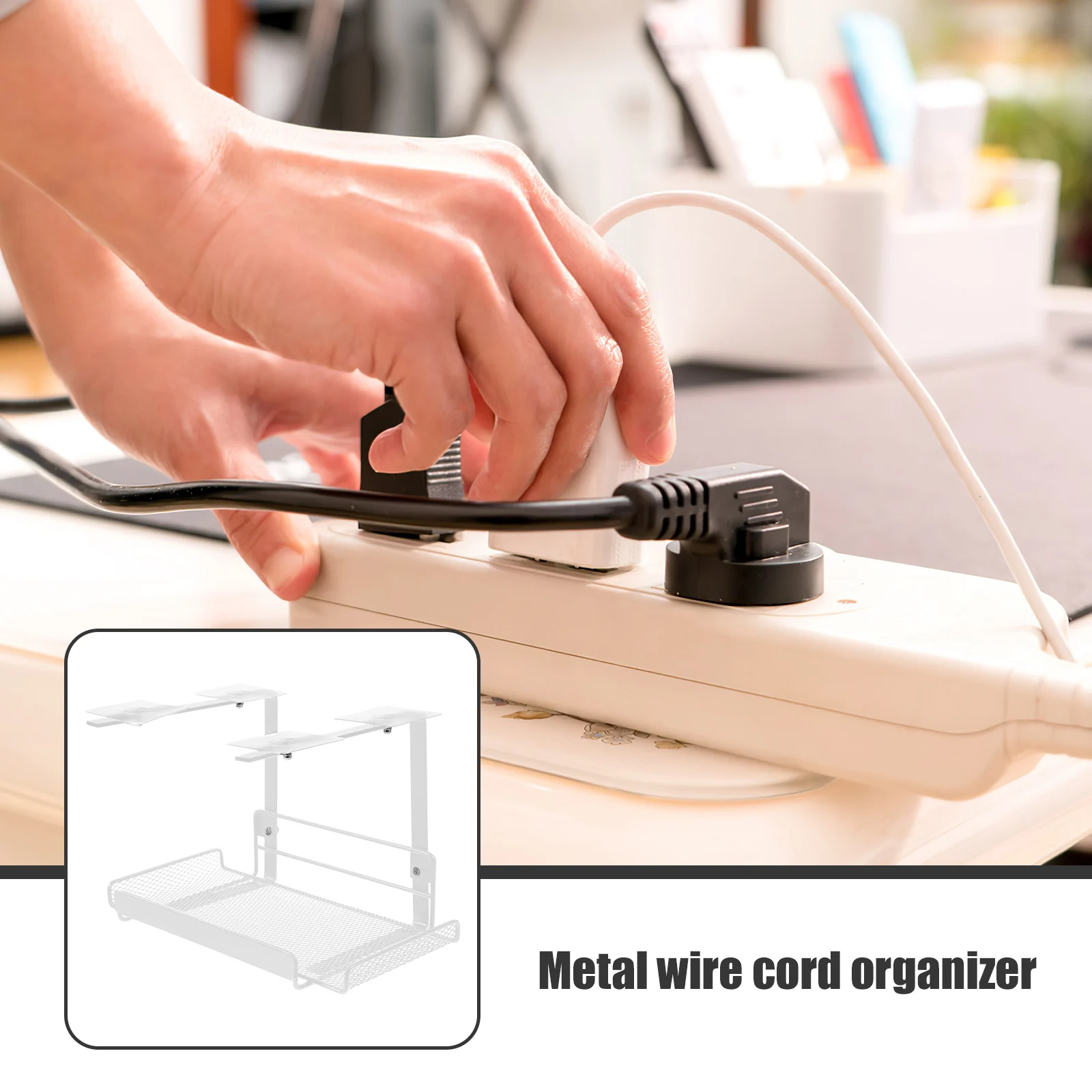 Under Desk Rack Black Small Wrought Iron Cable Tray ganizer for Power Cords Desktop Wire Holder Metal Cord