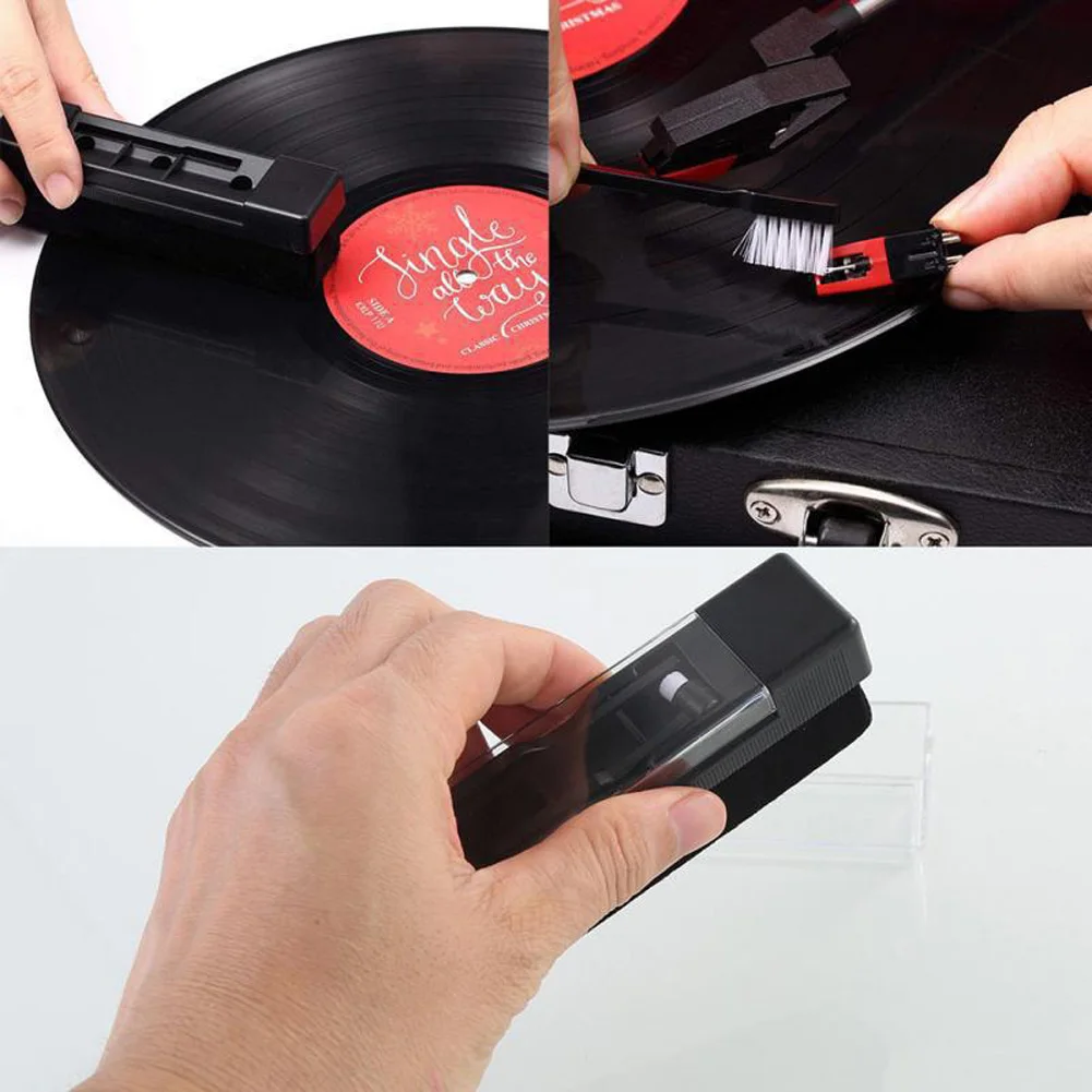 Kit de limpieza de discos, herramienta de limpieza de tocadiscos 3 en 1 con cepillo limpiador de terciopelo antiestático, bolígrafo táctil, paño