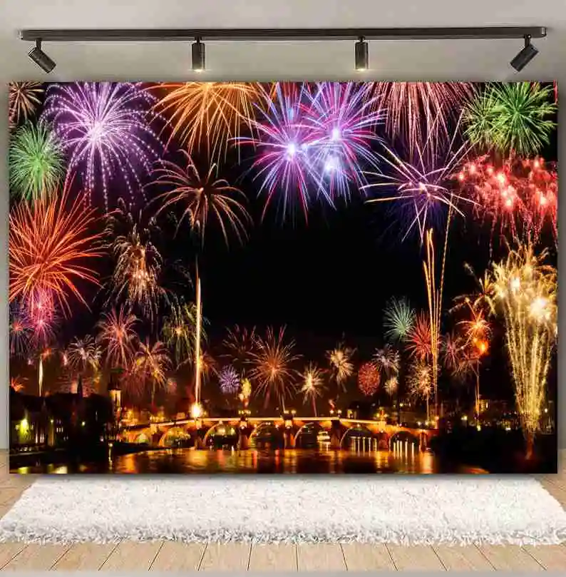 Happy New Year Backdrop 2025 New Year Eve Sparkler Firework Celebrate Family Party Christmas Photography Background Photo Studio