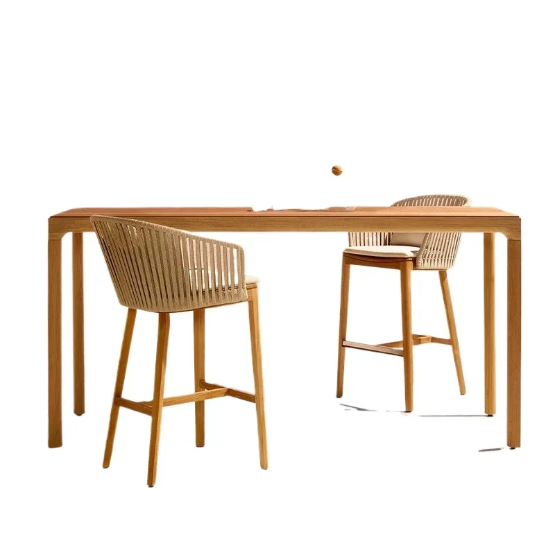 

Outdoor Villa Balcony Bar Chair Courtyard Rattan High Milk Tea Shop Restaurant Teak