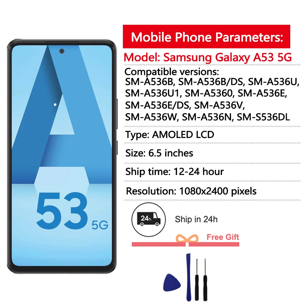 New AMOLED Display For Samsung A53 5G LCD Display Touch Screen Digitizer Assembly For Samsung A536 Screen Replacement Parts