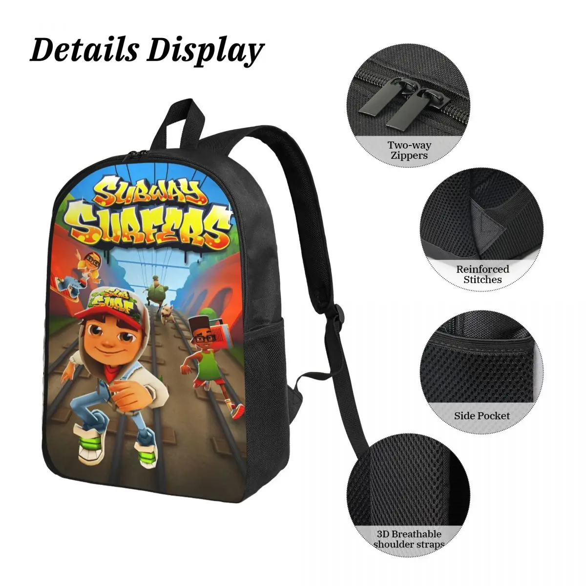 Subway Surfers-mochila divertida para niños, fiambrera, bolsas para bolígrafos, mochilas para niños y niñas, conjunto de mochila escolar ligera