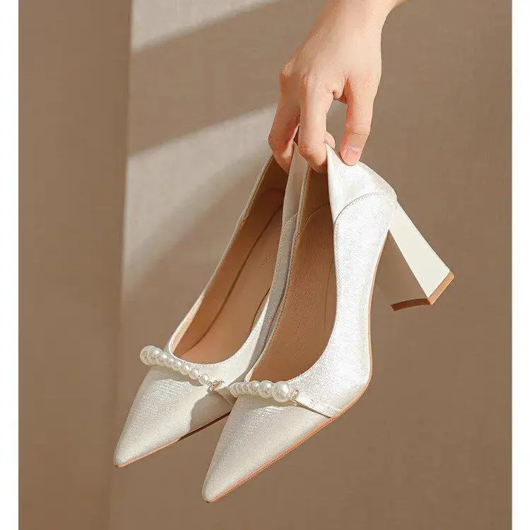

2026 Summer White Cheongsam Shoes Bridesmaids Shoes Women's Daily Wedding Shoes Women's Bridal Shoes