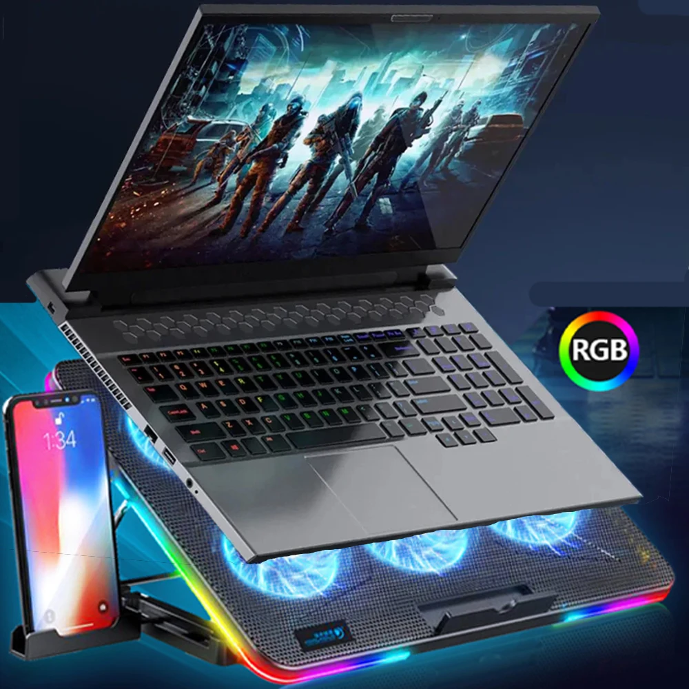 

Laptop Cooler Cooling Pad Notebook Base Radiator 6 Quiet Fans Cooling Radiator Notebook Stand Supports Holder Laptop Accessories