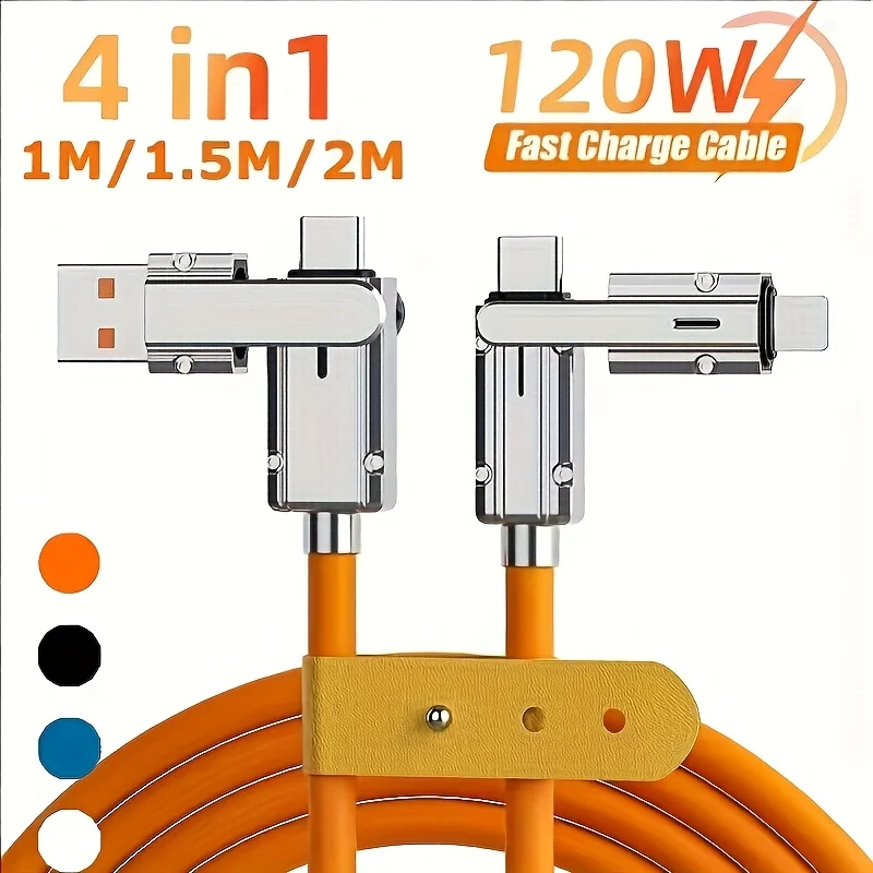 

4 In 1 120W USB Type C to Type C PD Cable 3 IN 1 PD 100W Fast Charging Data Cable For iPhone Samsung Xiaomi Data Charging Wire