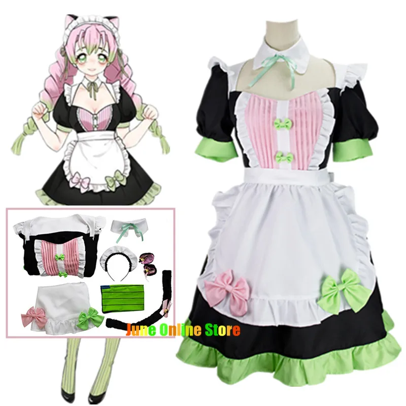 

Anime Kanroji Mitsuri Cosplay Costume Cat Ear Maid Lolita Dress Kimono Outfits Halloween Carnival Suit