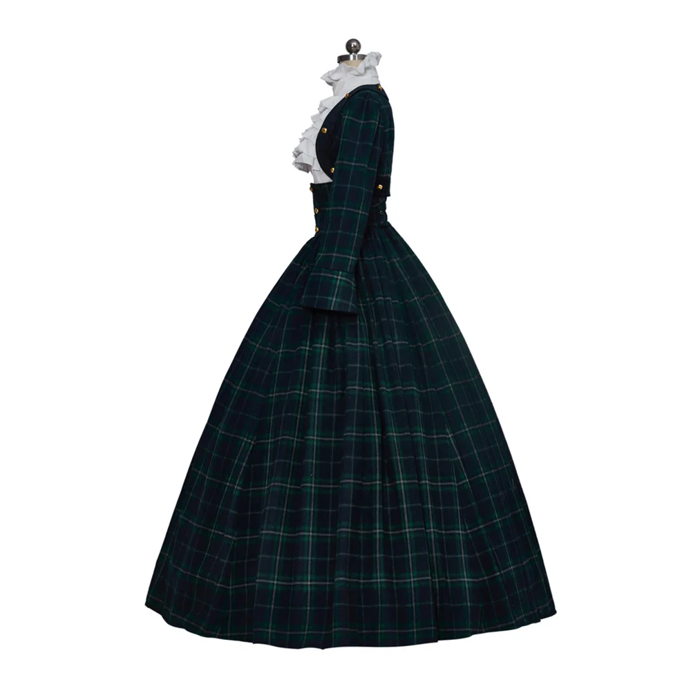 1860s Civil War Pioneer Dress Vintage Victorian Renaissance Plaid Skirt Suits Women Halloween Carnival Ball Gown Theater Costume