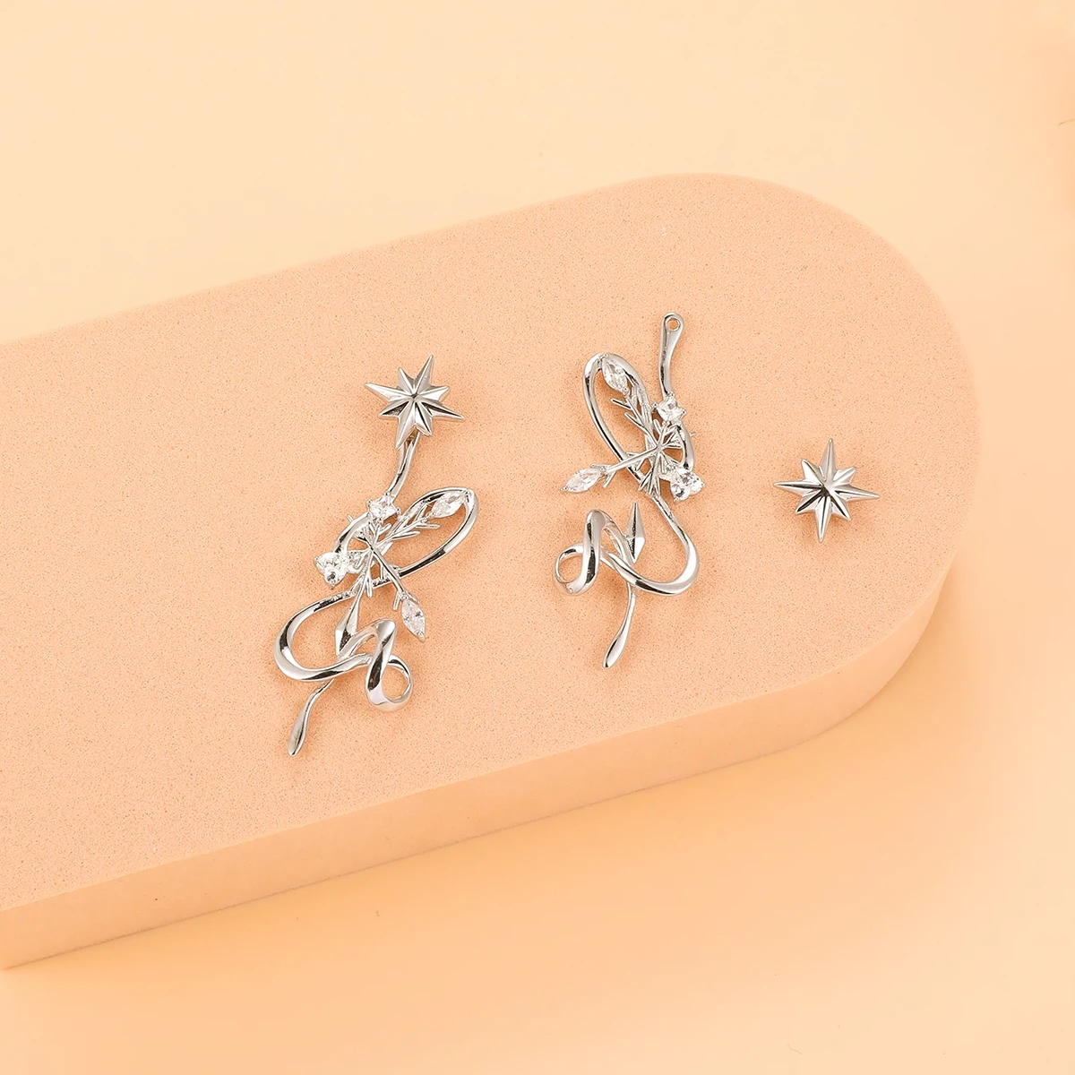 HAIKE S925 Sterling Silver Earrings Original Snowy Star Wish Earpin A Two Wear Exquisite Fashion Elegant Girl 2024 New Woman