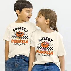 Coolest Pumpkin in The Patch Print Kids Shirt Boys Girls Autumn Holiday Retro T-shirt Top Child Thanksgiving Hallween Outfit Tee