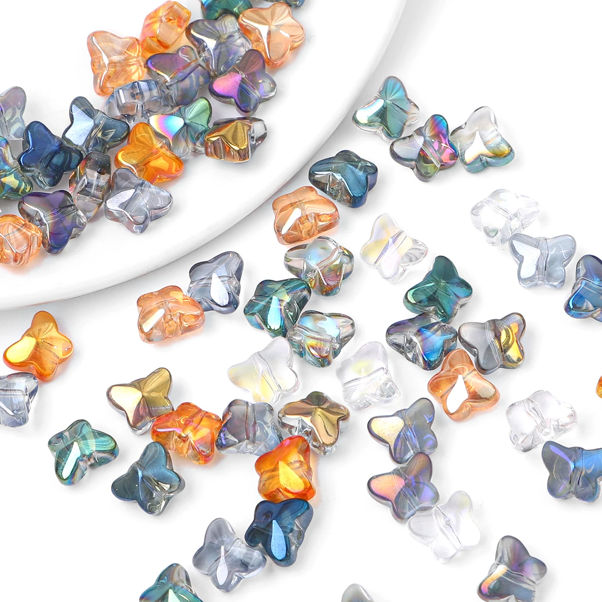 20 Stück glasbeschichtete Schmetterlings-Kristallperlen, verstreute Perlen, DIY handgefertigte Halskette, Armband, Ohrschmuck, Zubehör, Perlen