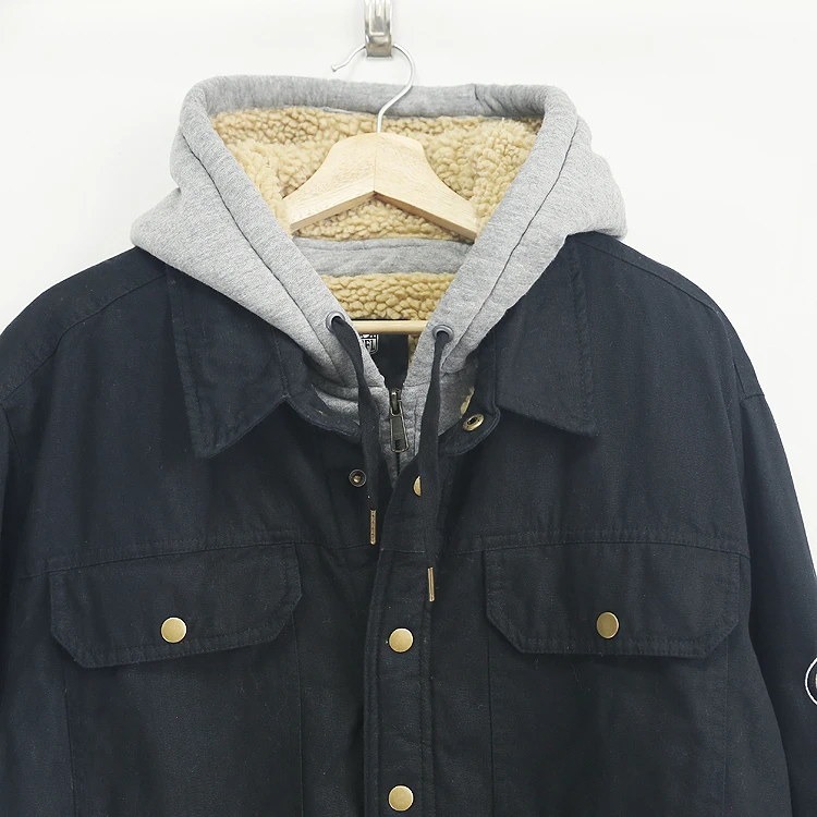 ملابس عمل غير رسمية للرجال Jaet مقاس كبير من القماش للدفء والشتاء معطف قطني من لحم الضأن المخملي بقلنسوة كاجوال أمريكي Sle Faion Ci